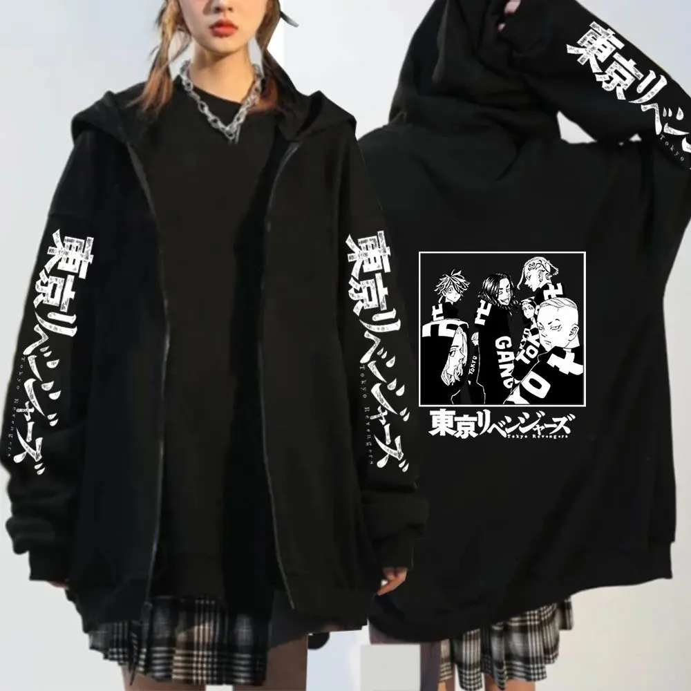 Уличная одежда Y2K толстовка топы панк готика оверсайз Токио Мстители на молнии