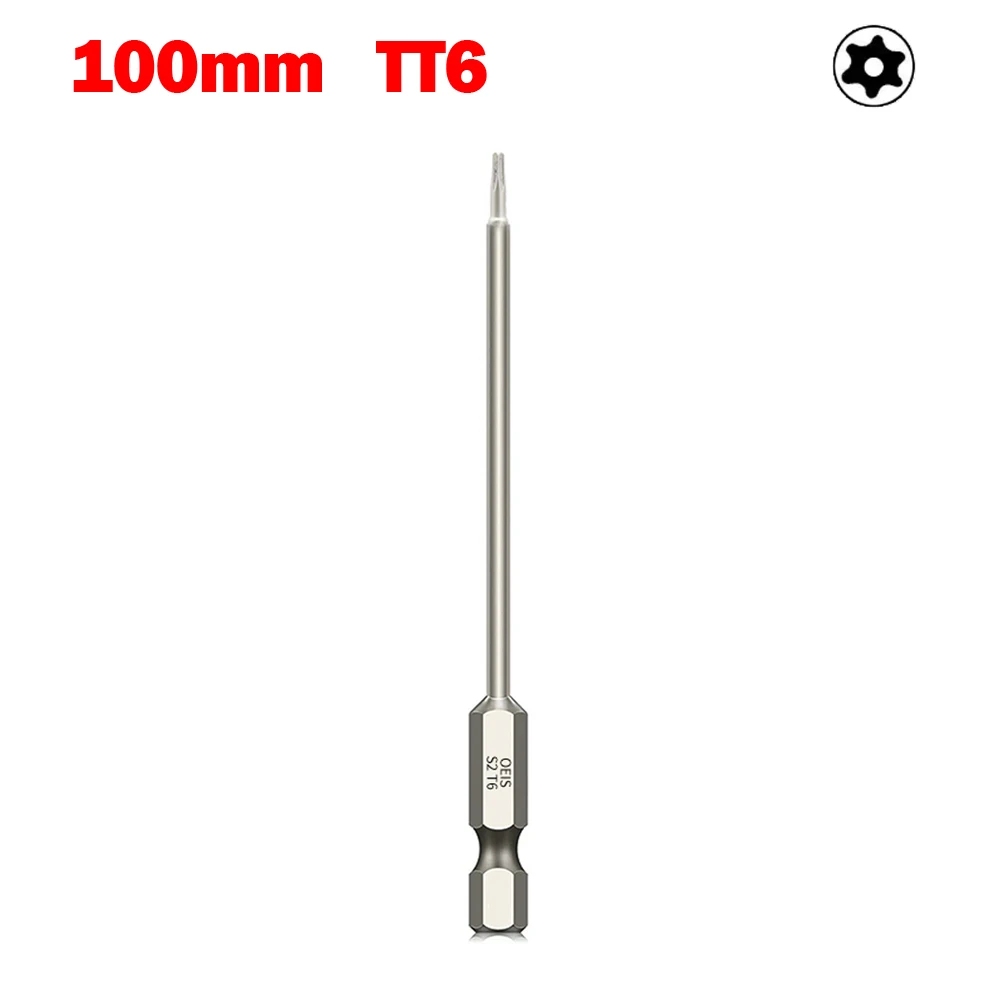 

100mm Hex Shank T6-T40 Bits Driver Tamper Proof Security Drill Magnetic Bit Hollow Torx Screwdriver Bit Flat Head Screw