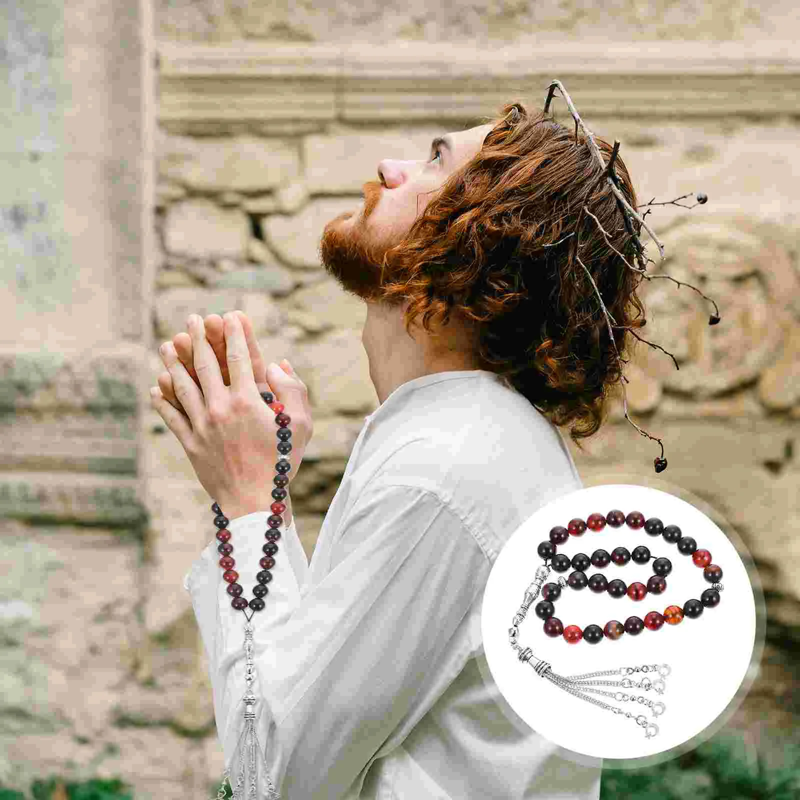 

Agate Rosary Religious Beading Muslim Beads Chain Beaded Prayer Delicate Islamic 33-bead