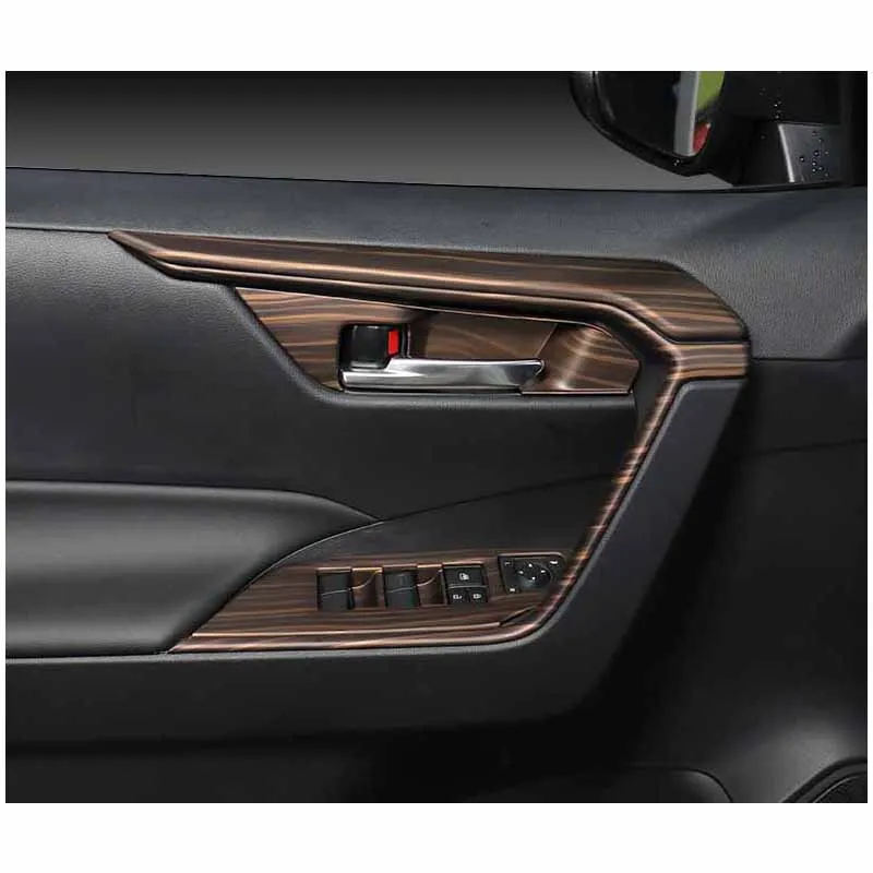 4Pcs Car Interior Front Rear Left Right Door Armrest Handle Trim Cover Strip Wooden Grain Plastic Fit for Toyota RAV4 2019-2021 - купить по