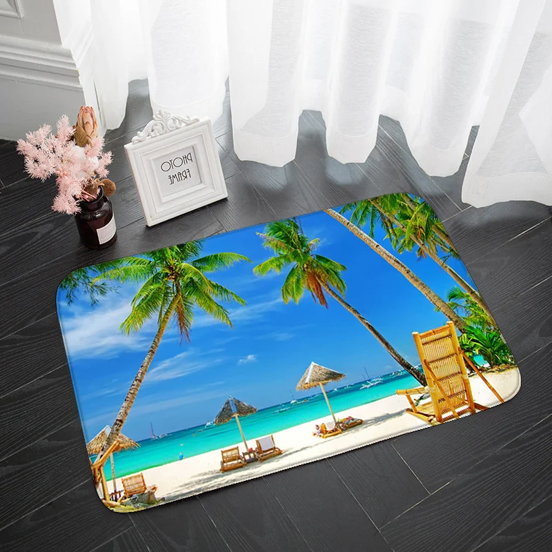 

Anti Bath Soft Indoor Carpet Mat Kitchen Slip Bathroom Modern Rug Children Crawling Beach View Parlor Mat Area Rugs Prayer Rug