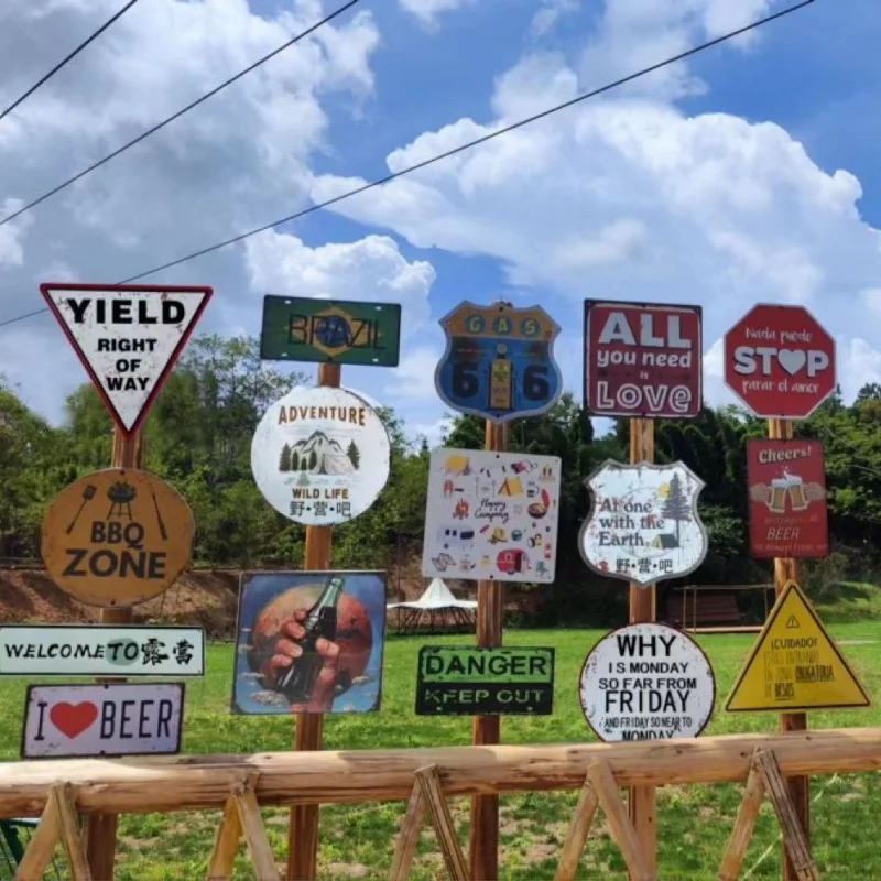 

Camp Iron Skin Painting Decorated Paintings Outdoor Decoration Background Internet Celebrity Clock-in Props Retro