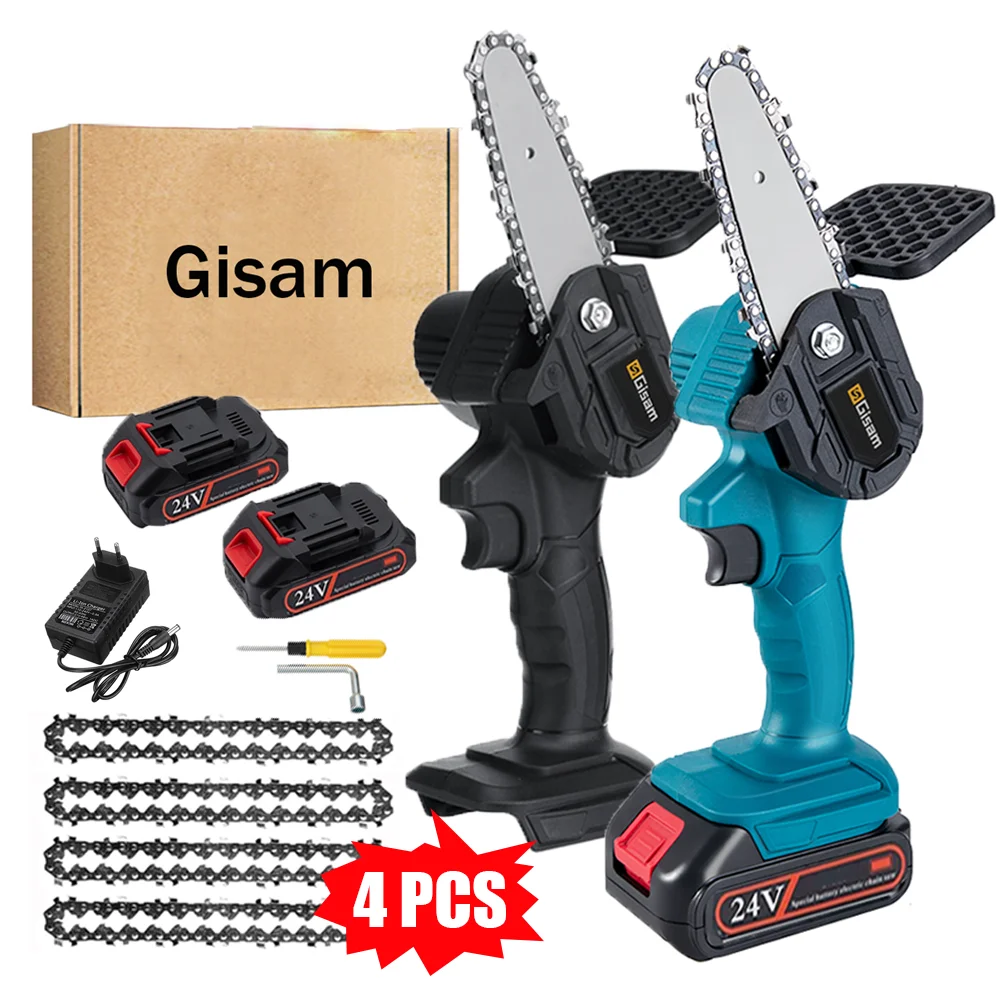 4 INCH Cordless Electric ChainSaw 24V/800W Rechargeable Battery Pruner Saw Garden Tree Bonsai Logging Power Tools For Makita 18V