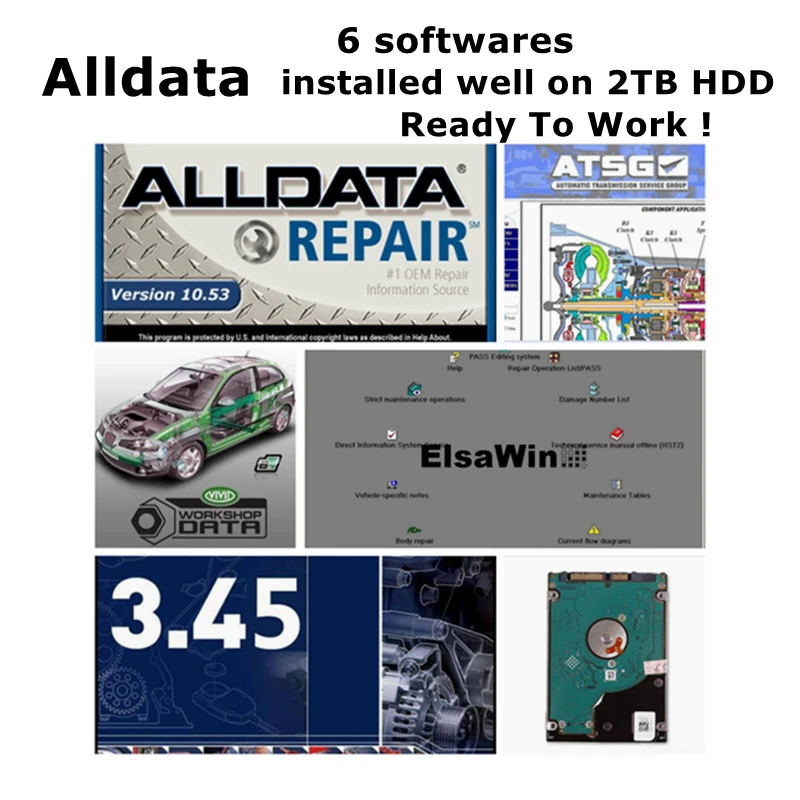 

2023 Hot All data Auto Repair software Alldata 10.53 Mit-chell od5 2015v Vivid workshop data ATSG ELSAWIN 2TB HDD Installed well