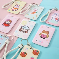cute cartoon bus card holder ins cute bear card holder card lanyard protective cover chain protector idol school stationery