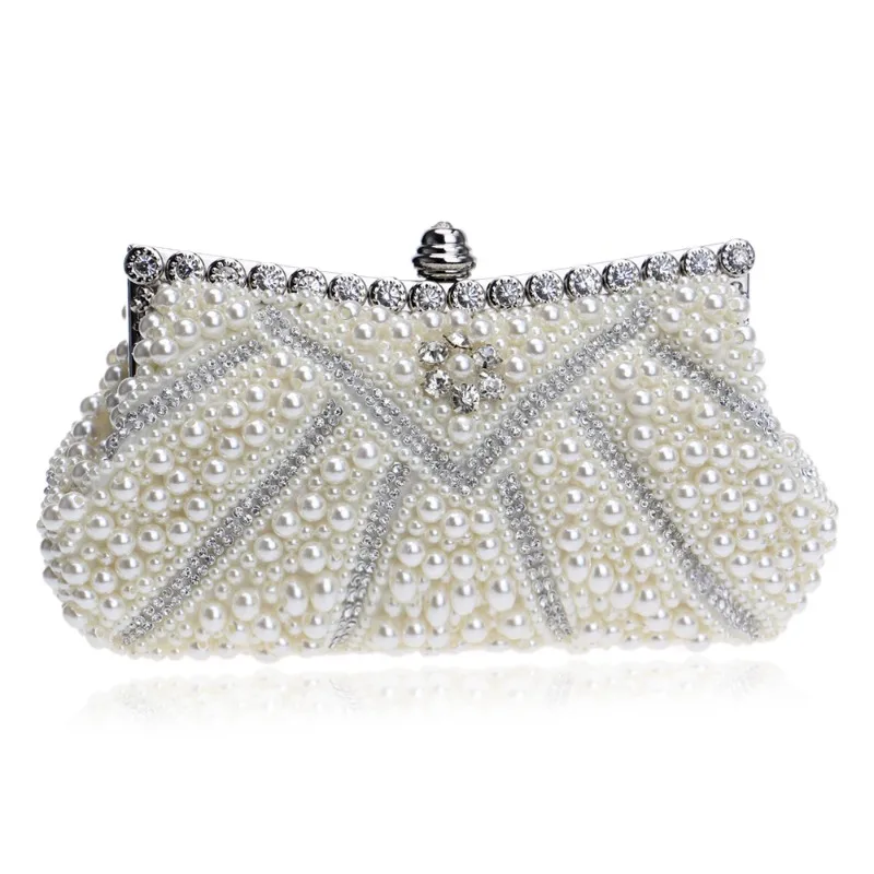 

Pearl Beading Diamond Inlay Shinny Evening Bag Party Women Banquet Handbag High Quality Fashion Shoulder Bag Bridal Clutch Purse