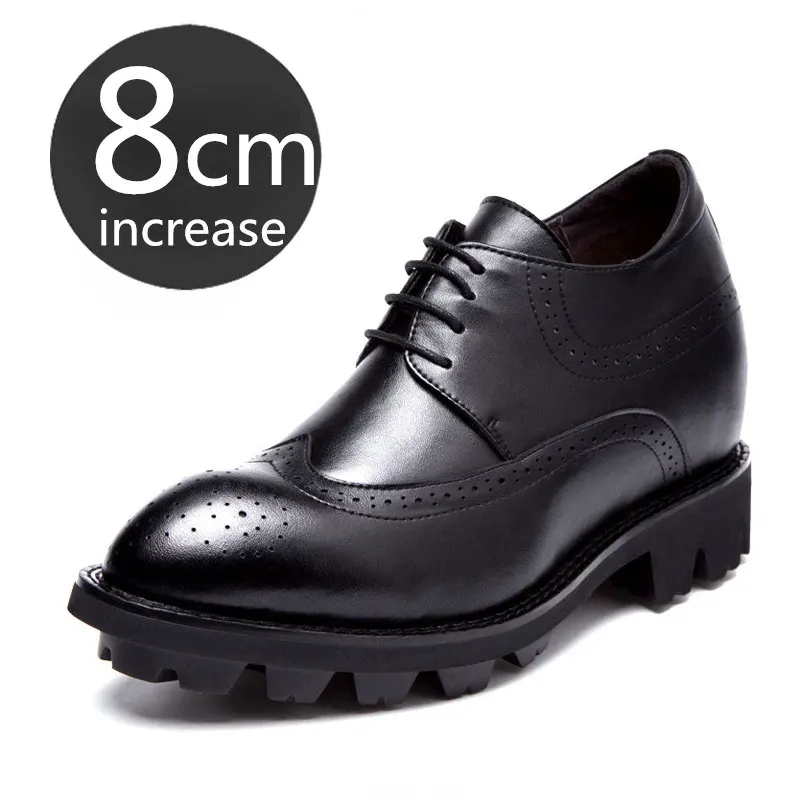 

Men's Shoes Heightening 8cm Brogue Carved Shoes Invisible Inner Height Increasing Men's Shoes Business Extra High Elevator Shoes