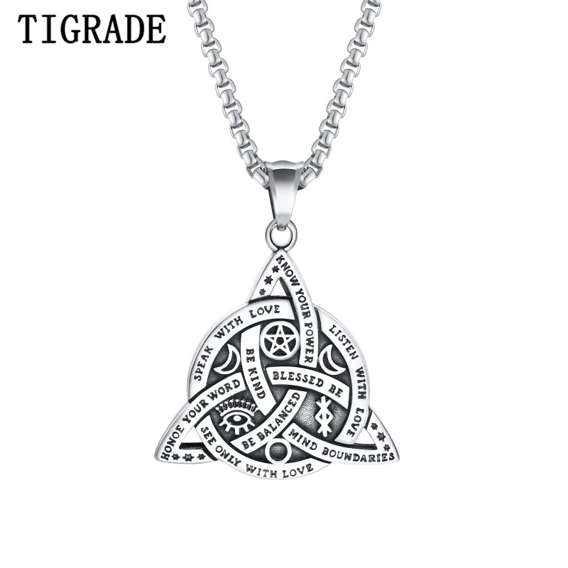 

Tigrade Stainless Steel Celtic Triquetra Necklaces For Men Women Celtic Knot Charm Amulet Pendant Necklace Punk Jewelry Gift