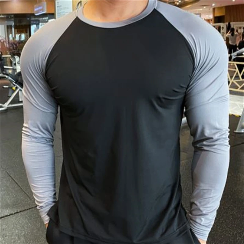 Fitness Training T-shirts Men Running Sportwear Long Sleeve Tops Quick Dry Breathable Sweatshirts Workout Bodybuiding Hiking Tee