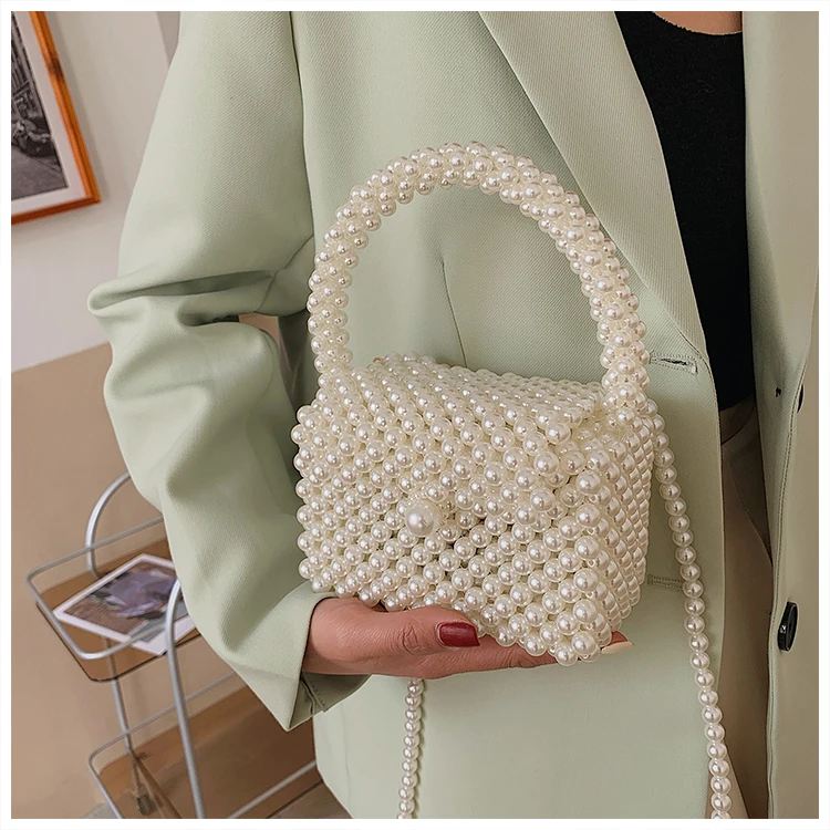 

Women's Stylish Crossbody Bag 2022 New Pearl Handbag Beading Shoulder Bag for Women Hollow All-Match Small Square Bag Ladies