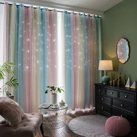 morandi gradient hollow star curtains princess style blackout double layer lace cloth curtains for balcony living room bedroom
