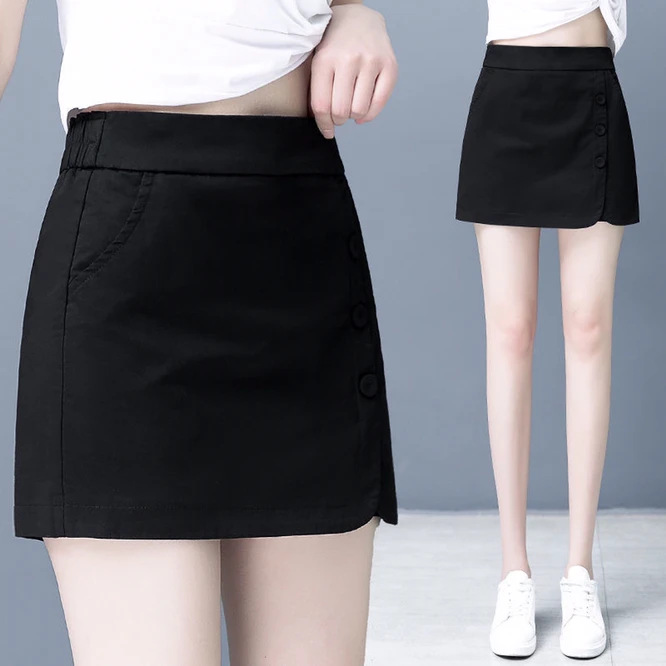 Spring Summer New Korean Loose Thin Shorts Short Women Skirt High Waist A-SKirt Fake Two-Piece Skirt and Pants Girl Black