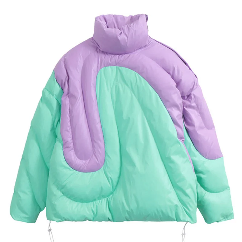 

2022 Harajuku Patchwork Thermal Parka Coat Winter Thick Padded Jacket Men Streetwear Korean Fashion Designer Loose Windbreaker