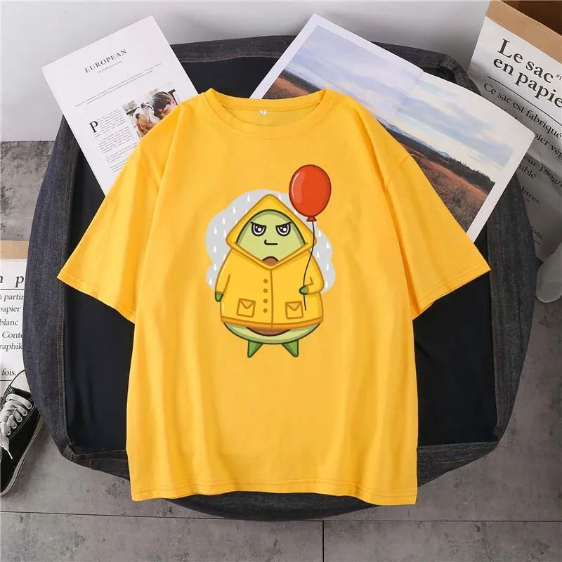 

Cute Raincoat Avocado Print New Summer T-Shirt Fashion Harajuku Daily 14-Color Tops Unisex Cotton Round Neck Short Sleeves