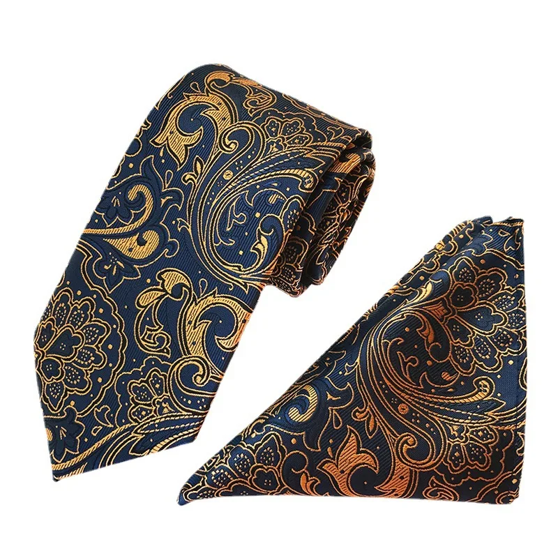 

8cm Fashion Plaid Polyester Tie 25*25CM Handkerchief for Men Business Wedding Neckties Hanky Pocket Square Set 2pcs Wholesale