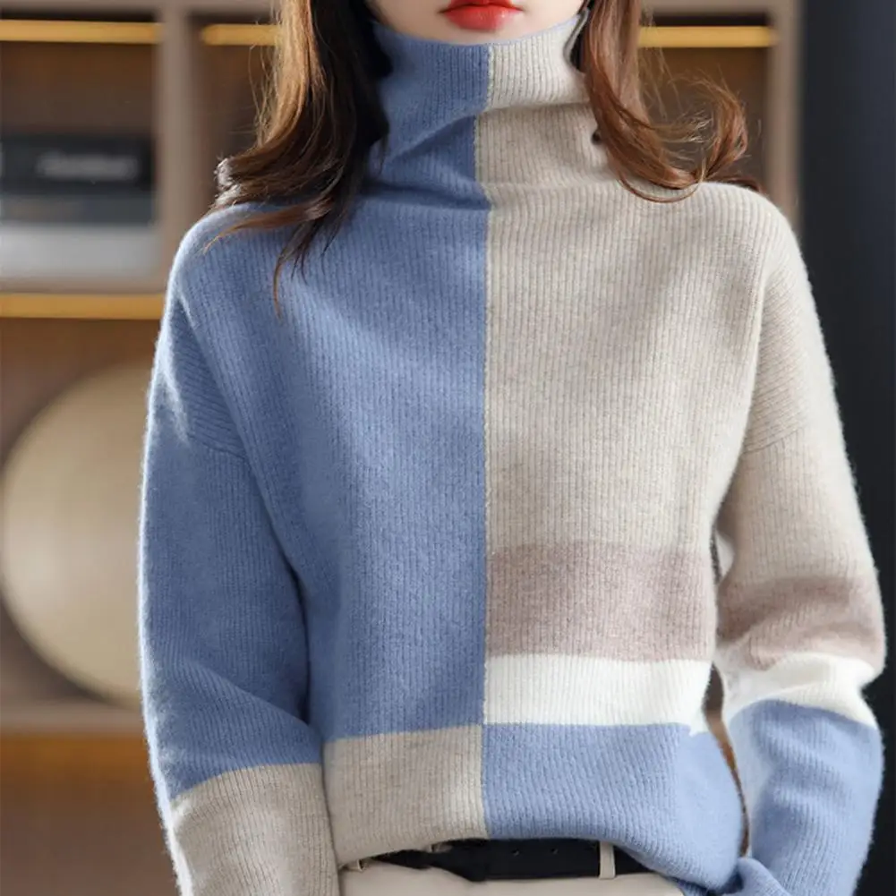 

Chic Women Winter Sweater Casual Winter Sweater Loose Anti-shrink Lady Sweater Neck Protection