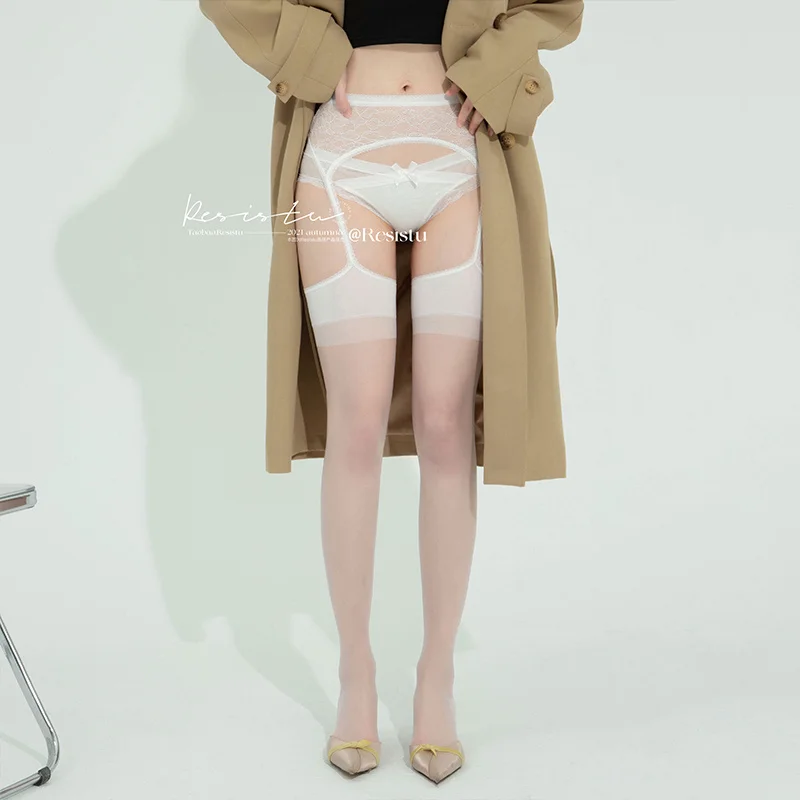 

Fatal Black Blue Sexy Garter Lace Untra Thin Free off One-Piece 8D Black and White Stockings for Women