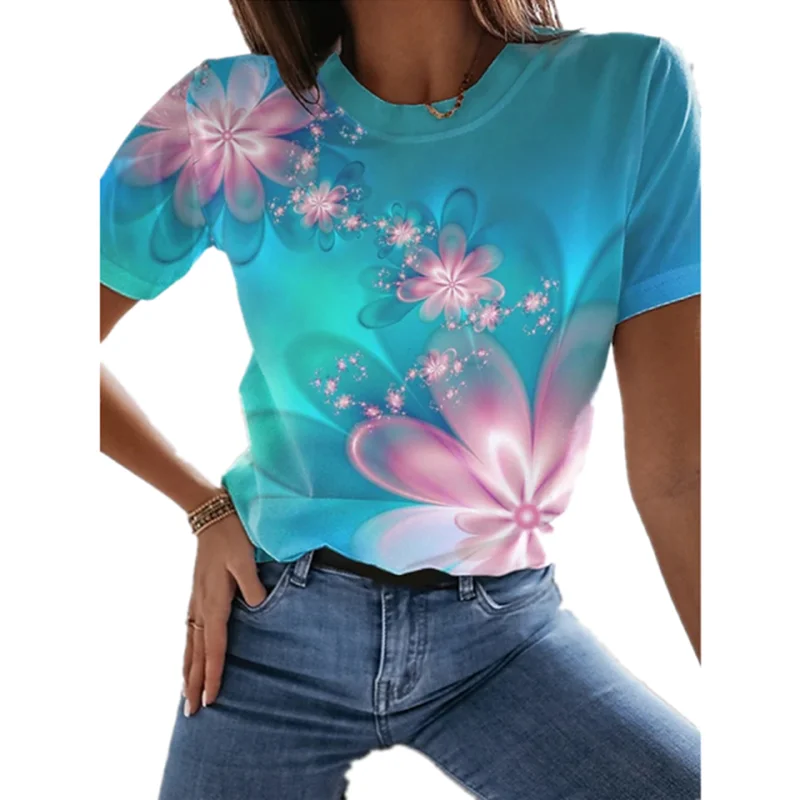 

NOVEDAD DE VERANO 2022, camisetas con estampado 3D para mujer, camisetas informales de manga corta holgadas de verano para mujer