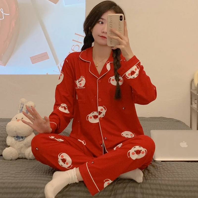 CAIYIER 2022 New Leopard Grain Sexy Nightwear Female Long Sleeve Casual Sleepwear Kawaii Cartoon Winter Girls Home Clothing