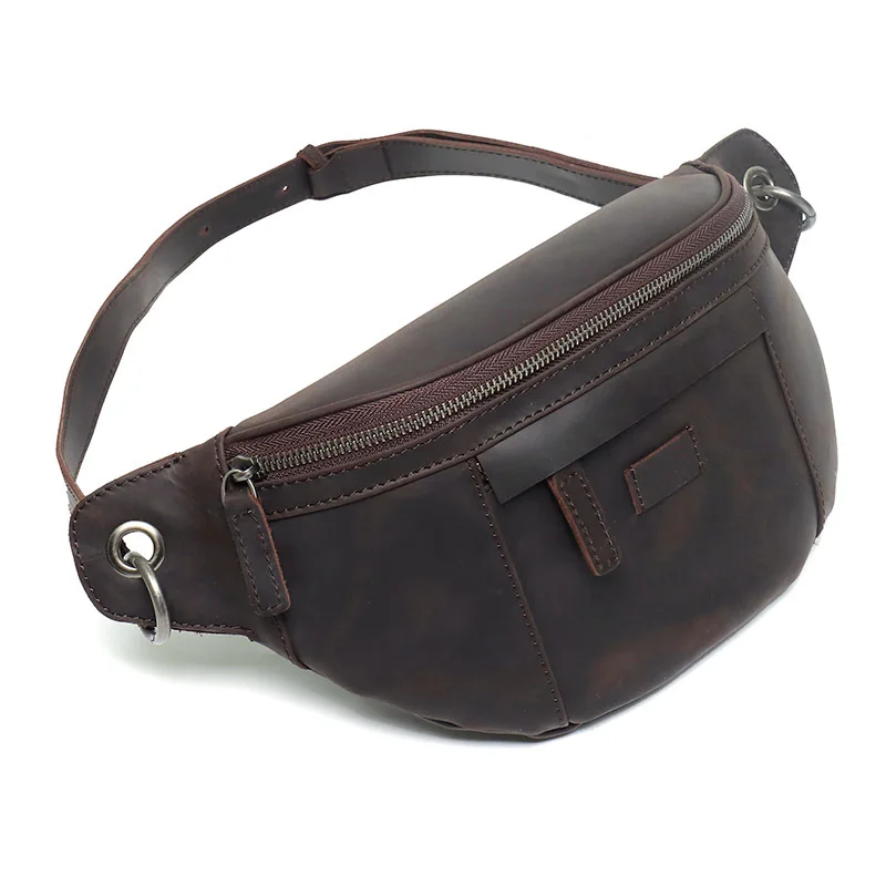 Multi Functional Genuine Leather Men's Waist Bag Outdoor Sports and Leisure Cowhide Crossbody Chest Bag Retro Men's Bag