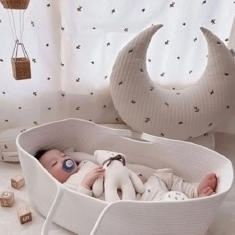Foldable Hand-Woven Cotton Rope Basket Sundries Baby Toys Organizer Bathroom Towel Clothes Storage Basket Sleeping Bag Crib
