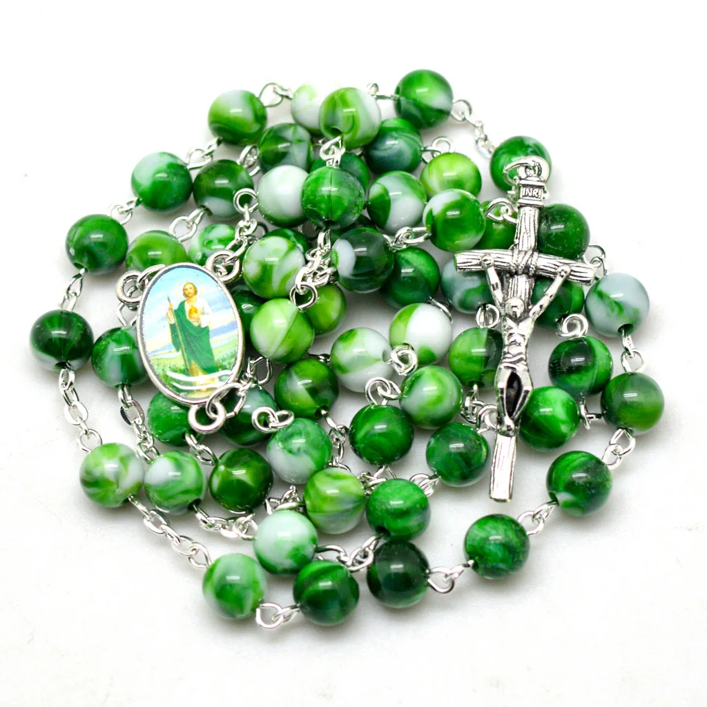 

New Rosary Necklace Jesus Christ Cross Pendant Necklaces Alloy Bead Long Chain Mens Women Virgin Mary Christian Fashion Jewelry