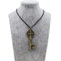 vintage inri key cross jesus crucifix pendant necklace women men leather chain sand glass choker christian prayer jewelry gift