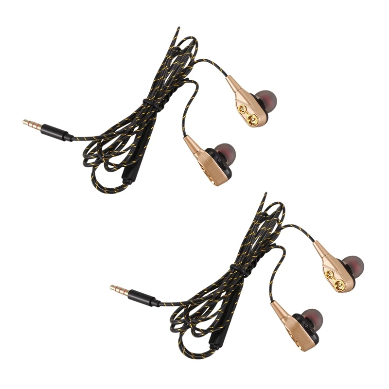 

2Pcs 3.5Mm Hifi Wired Earphone Dual-Dynamic Quad-Core Speaker In-Ear Earbuds Flexible Cable Anti-Wrap With HD Microphone