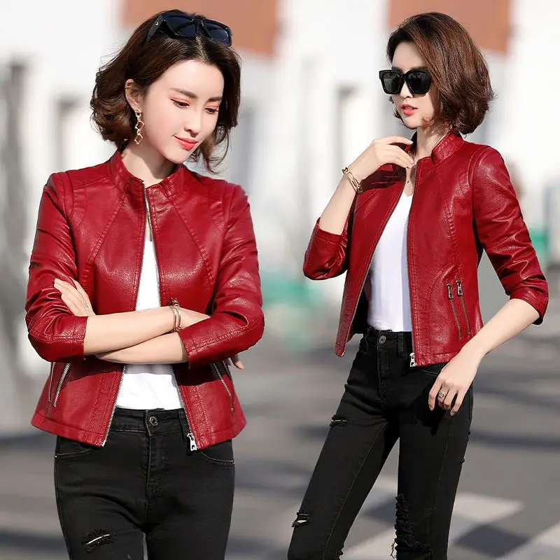 Fashion Women Leather Cool motorcycle Clothes casual Spring Autumn and Winter short leather Jacket Double Zipper design Jacket