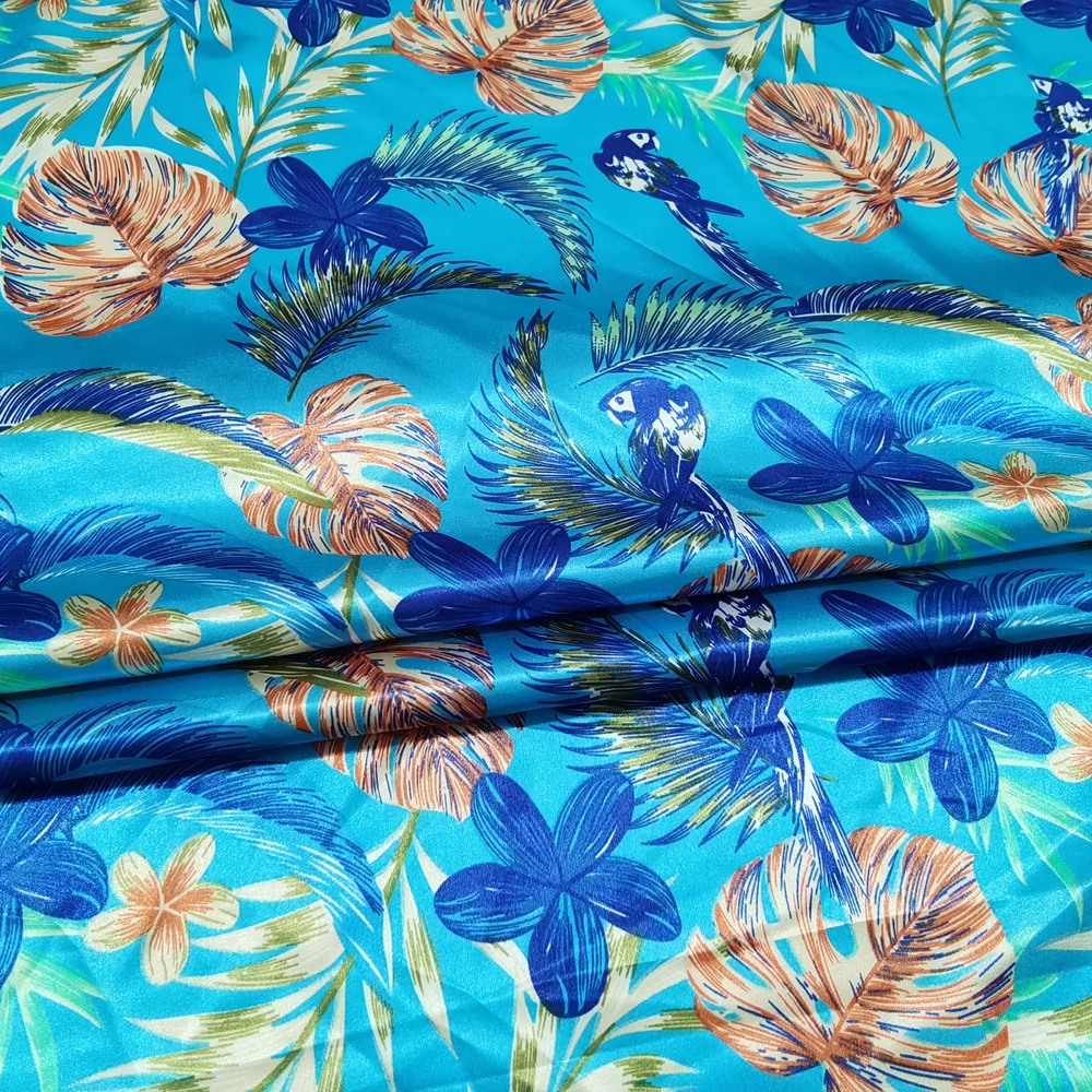 

1 м X 1,48 м тропические птицы атласная ткань шармёз материал для шарфа подкладки рубашки
