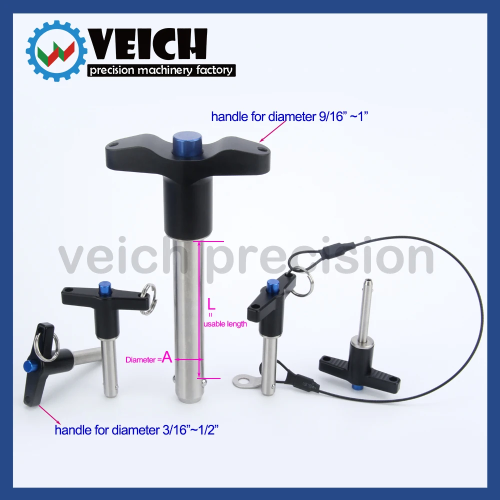 

VCN117 Inch Factory Aluminum T-Handle Locating Safety Pins Button Quick Release Ball Head Lock Pins With Rope Diameter3/16"~1"