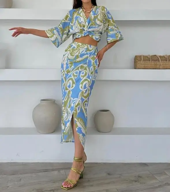 

Womens Two Piece Sets Outfit 2023 Summer New Fashionable Casual Elegant Loose Printed Long Dress Two-Piece Set Female Suit