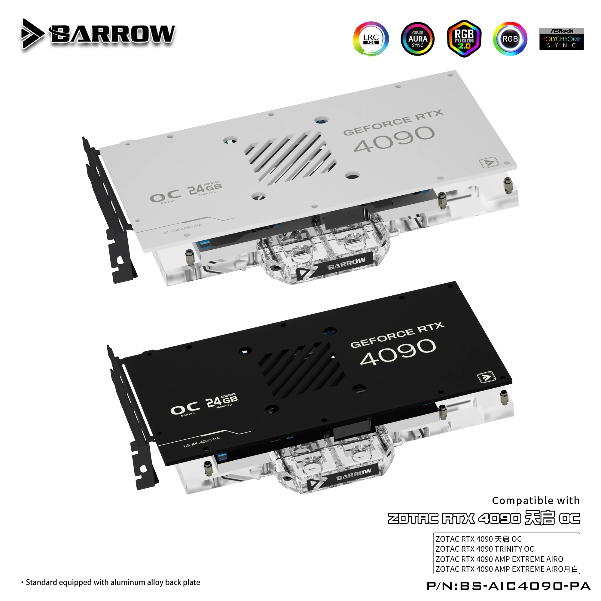 

BARROW Water Block for ZOTAC GeForce RTX 4090 Trinity OC/AMP Extreme AIRO/GPU Card Copper Cooling Radiator ARGB BS-AIC4090-PA
