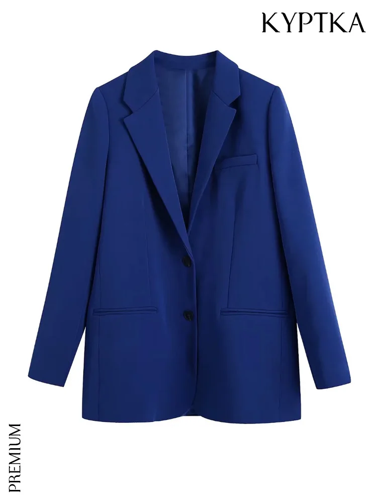

KYPTKA Women Fashion Single Breasted Straight Blazer Coat Vintage Long Sleeve Welt Pockets Female Outerwear Chic Veste Femme