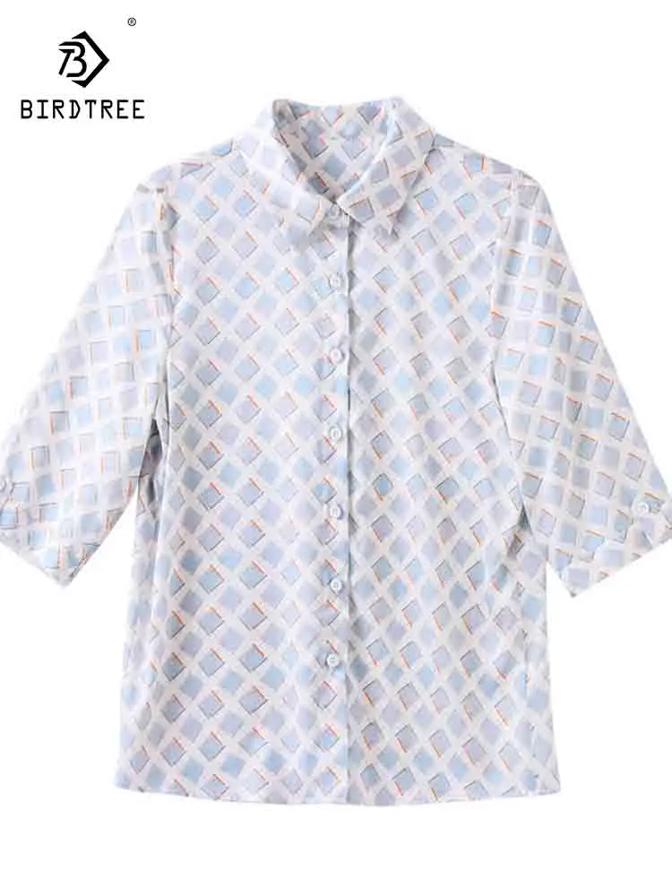 Birdtree 19 мм 90% шелк 10% спандекс женская рубашка 2023 летняя элегантная офисная Дамская