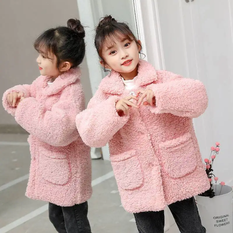 

Girls Fur Coat Jacket Cotton Outwear Overcoat 2022 Cool Warm Thicken Plus Velvet Winter Autumn School Gift Children's Clothing