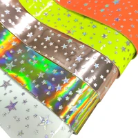 holographic iridescent laser foiled silver stars pattern embossed faux leather fabric for bag earring bow material 30135cm