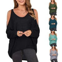 2022 sexy off the shoulder round neck dolman sleeve top summer womens short sleeved loose casual long sleeved solid t shirt
