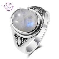 vintage style silver oval natural moonstone rings for women wedding engagement jewelry finger ring whole sale