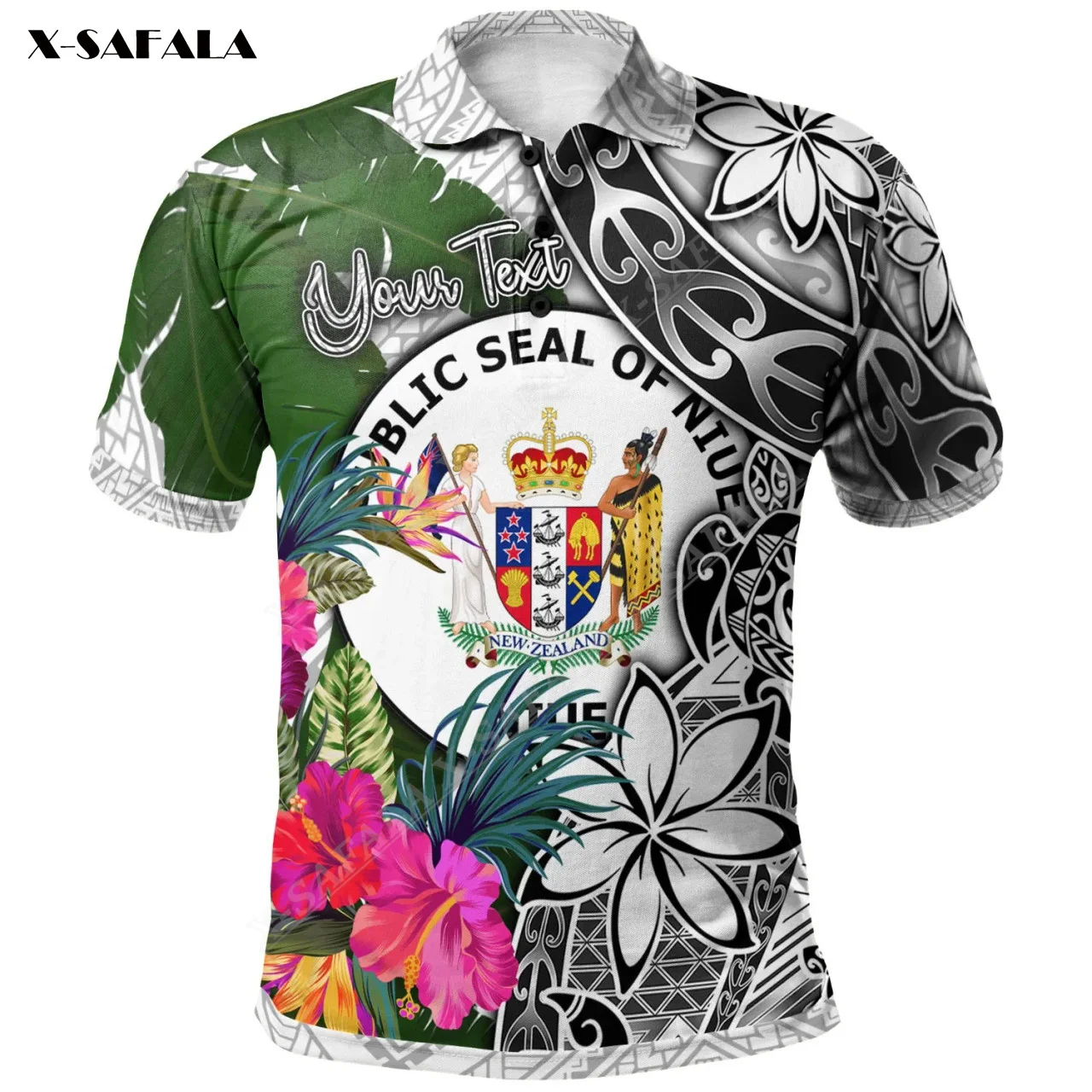 

Niue Custom Personalised White Turtle Plumeria Banana Leaf 3D Print Men Adult Thin Polo Shirt Collar Short Sleeve Breathable