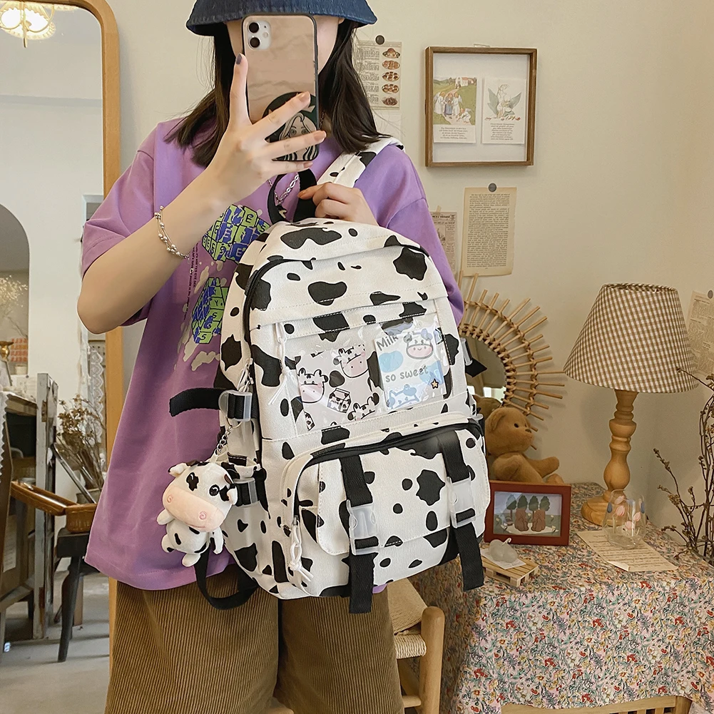 

Women Backpacks Female Cow Printing Funny Student Knapsack Large Capacity Cute Schoolbag for College for Girls Travel Backpack
