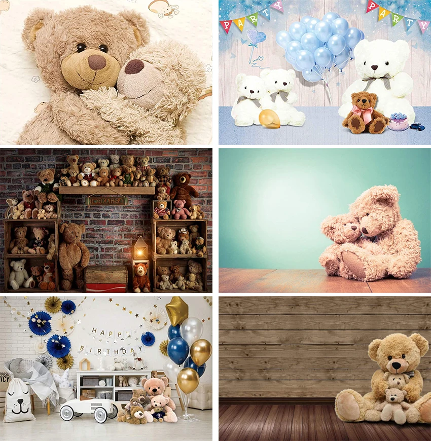 

Teddy Bear Dolls Backdrop Children Happy Warm Cuddle Brown Bear Dolls Plush Toys Friends Party Baby Shower Newborn Props Party