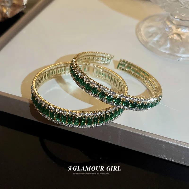 

Emerald Square Diamond Opening Bracelet Fashion Temperament Ruili Style Exaggerated Design Personalized For Wo