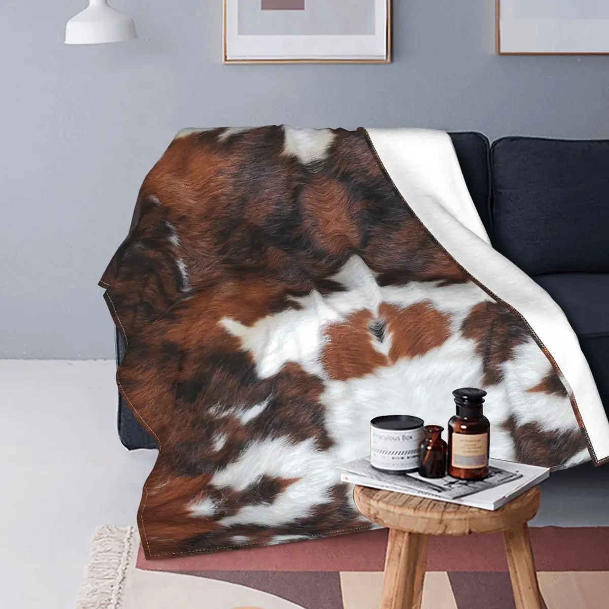 

Cowhide Rodeo Fuzzy Blanket Animal Fur Skin Leather Texture Funny Throw Blankets for Sofa Bedding Lounge 150*130cm Queen King