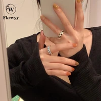 fkewyy luxury ladies klein blue checkerboard plaid drop glaze ring korean version niche design jewelry opening adjustable ring