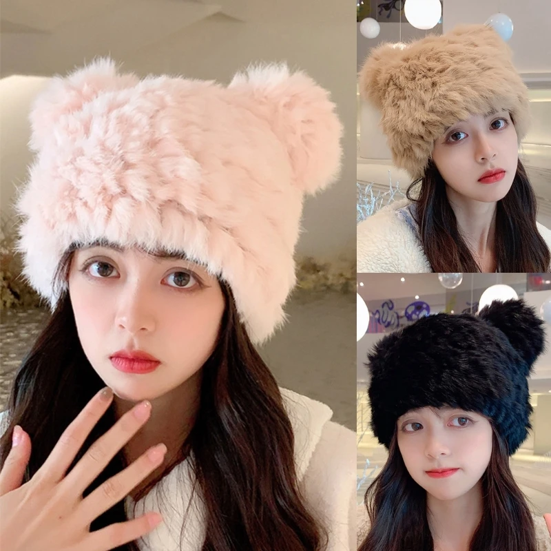 

Bear Ear Beanie Faux Fur Bear Hat Plush Panda Hat ear hat Little Devil Hat