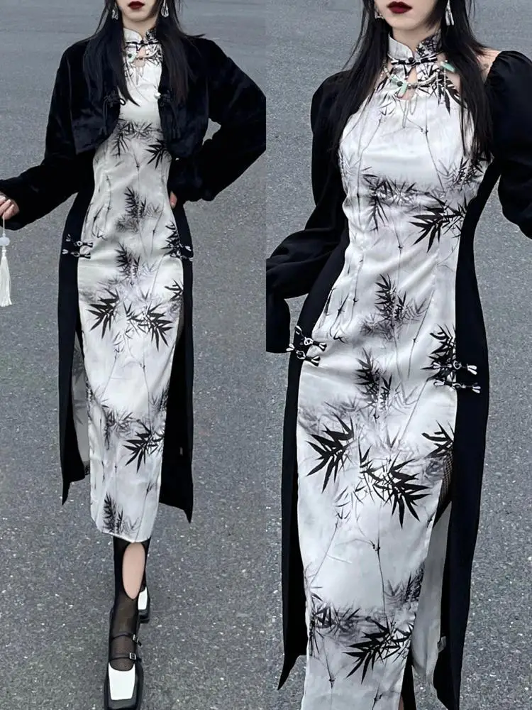 Женское платье-ципао с открытыми плечами