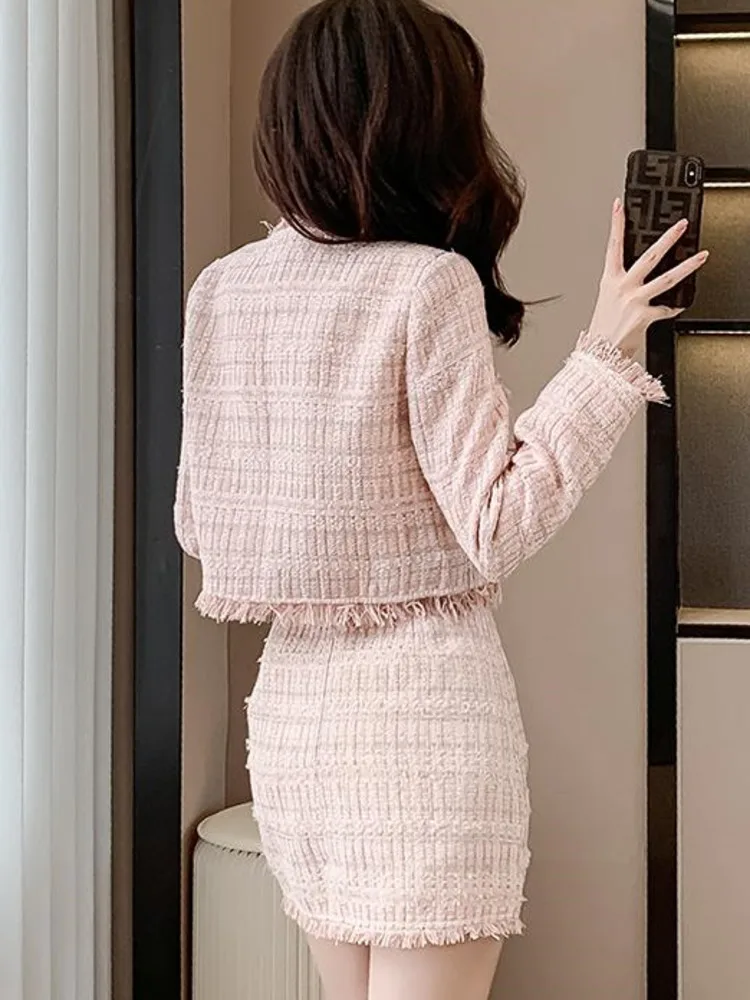 Женский твидовый пиджак и юбка комплект из двух предметов