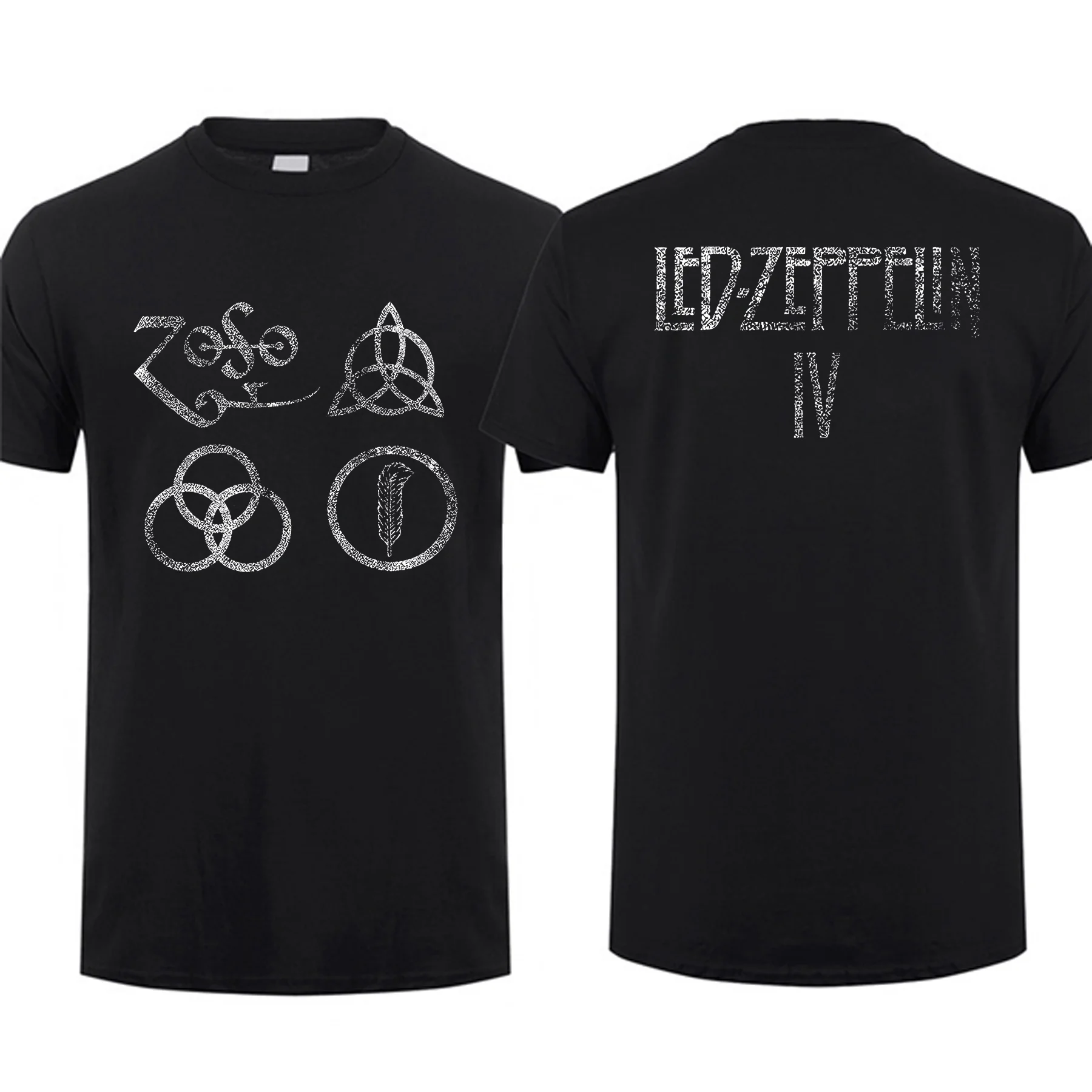 

2023 Hot Sale Summer Men 100% Cotton Led IV Distressed Symbols Zeppelin Black T Shirt Short Sleeves Hip Hop Streetwear T-shirt
