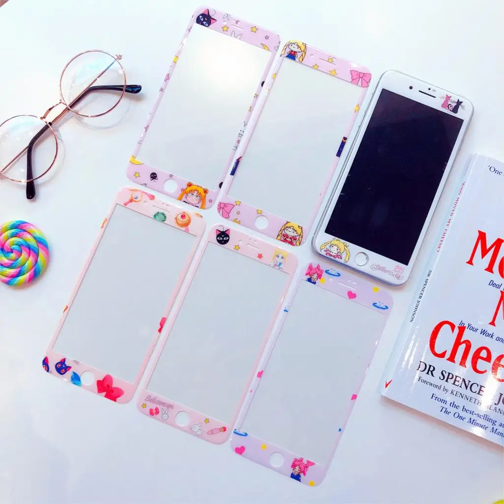 

3D 9H Full Cover Film Tempered Glass for iphone 7 6s 6 8 Plus Cartoon Cute Cartoon Pattern Beautiful Moon Girl Screen Protector